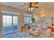 Bright living room with sliding glass doors, ceiling fan, and comfortable seating at 494 Black Feather Loop # 117, Castle Rock, CO 80104