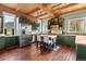 Well-lit kitchen with hardwood floors, stainless steel appliances, and green cabinets at 6619 Apache Pl, Larkspur, CO 80118