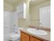 Bathroom features single sink vanity, shower and bath tub combo, and neutral walls at 3223 Iron Forge Pl # 108, Boulder, CO 80301