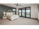 Serene main bedroom with a cozy bed, stylish decor, and access to a private balcony with stunning views at 5140 S Kearney Ct, Greenwood Village, CO 80111
