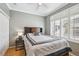 Cozy bedroom with a wooden headboard, light walls, and plantation shutters for a bright, airy space at 6404 Silver Mesa Dr # E, Highlands Ranch, CO 80130