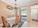 Charming dining room featuring hardwood floors, chandelier, and easy access to the outdoor patio at 6404 Silver Mesa Dr # E, Highlands Ranch, CO 80130
