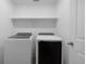 Convenient laundry room featuring modern washer and dryer units at 1041 W Witherspoon Dr, Elizabeth, CO 80107