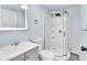 Bathroom featuring a modern shower, vanity, and toilet at 1500 S Wolcott Ct, Denver, CO 80219