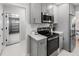 Modern kitchen with gray cabinets and stainless steel appliances at 4885 S Logan St, Englewood, CO 80113