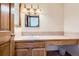 Well lit bathroom with a wide vanity and a square mirror featuring a black frame at 6663 S Prescott Way, Littleton, CO 80120