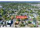 An aerial view shows the neighborhood surrounding 4110 Yates St, with mature trees at 4110 Yates St, Denver, CO 80212