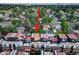 Aerial view showing rooftop decks on modern townhomes with stylish outdoor living spaces at 3030 Wilson Ct # 5, Denver, CO 80205
