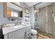 Stylish bathroom featuring modern sink, shower and vanity at 55 S Flower St, Lakewood, CO 80226