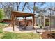 Backyard patio featuring a gazebo with outdoor seating and lush landscaping at 5471 S Sherman St, Littleton, CO 80121