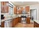Stylish kitchen featuring stainless steel appliances, granite countertops, and ample storage space at 12564 Madison Way, Thornton, CO 80241