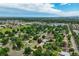 Suburban aerial view displays lush green trees and varied rooftops across a picturesque neighborhood at 1705 Lewis St, Lakewood, CO 80215