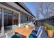 Inviting patio with a wooden table and blue chairs perfect for outdoor dining at 6495 E Happy Canyon Rd # 22, Denver, CO 80237
