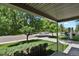 View from covered porch featuring lush, mature trees across the street at 4546 S Logan St, Englewood, CO 80113