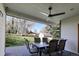Relaxing covered back patio with ceiling fan and outdoor dining set overlooking the spacious backyard at 2539 Lake Meadow Dr, Lafayette, CO 80026