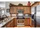 Contemporary kitchen featuring stainless steel appliances and breakfast bar seating at 680 S Main St # 18, Breckenridge, CO 80424