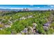 Expansive aerial view of a neighborhood with lush green trees and a distant city skyline at 536 N Williams St, Denver, CO 80218
