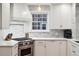 Modern kitchen features stainless steel oven and range, granite countertops, and sleek white cabinets at 536 N Williams St, Denver, CO 80218