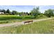 A public walking trail is lined with trees and has a bench to relax on at 4 Greenridge Rd, Greenwood Village, CO 80111