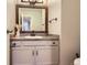 Charming bathroom with a rustic framed mirror, modern vanity, and stylish fixtures at 9492 Crestmore Way, Highlands Ranch, CO 80126