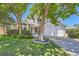Charming two-story home featuring a manicured lawn, mature trees, and a two-car garage at 9492 Crestmore Way, Highlands Ranch, CO 80126