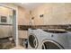 Laundry room with modern washer, dryer, and utility sink at 10518 Christopher Dr, Conifer, CO 80433