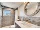 Stylish bathroom with a single vanity, grey cabinets, and a walk-in shower at 3205 Quivas St, Denver, CO 80211