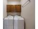 Laundry room with overhead cabinets, laundry machines, and a light colored walls at 3519 Zane Gray Loop, Parker, CO 80138