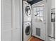 Convenient in-kitchen laundry area featuring a stacked washer and dryer set at 1221 Ulster St, Denver, CO 80220