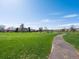 Exterior view of a grassy common area with mature trees and a walking path in the distance at 9385 E Center Ave # 1B, Denver, CO 80247