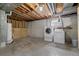 Unfinished basement with utilities and laundry machines ready for expansion or storage space at 334 S Revere St, Aurora, CO 80012
