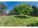 Lush backyard with mature trees providing ample shade over the well-maintained lawn at 1572 W Long Ave, Littleton, CO 80120