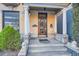 Elegant entrance with carved columns and an ornate wood front door at 1650 N Pennsylvania St, Denver, CO 80203