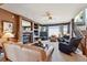 Cozy living room with a stone fireplace, built-in shelves, and large windows at 2116 Ridgetrail Dr, Castle Rock, CO 80104