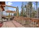 Relax on the back porch with comfortable seating and scenic views of the surrounding forest at 356 Castlewood Dr, Evergreen, CO 80439