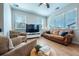 Bright living room featuring large windows, comfortable seating, modern entertainment center, and stylish decor at 4630 Copeland Cir # 201, Highlands Ranch, CO 80126