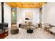 Stylish living room with a cozy wood-burning stove and large windows, complemented by contemporary furniture at 3665 Estes St, Wheat Ridge, CO 80033