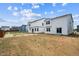 Backyard featuring a row of recently constructed homes, with partial landscaping and a defined lawn area at 2186 Flower Blossom Ave, Brighton, CO 80601
