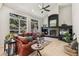 Inviting living room with vaulted ceilings, fireplace, ample windows, and a cozy seating area at 6429 S Jamaica Cir, Englewood, CO 80111