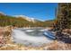 Scenic frozen lake view with snow-covered mountains, showcasing the winter landscape and mountain scenery at 46 Silver Creek Rd, Idaho Springs, CO 80452
