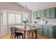 Dining space with green built-in cabinets, a wood table, and plenty of natural light at 2140 Santa Fe Dr, Longmont, CO 80504