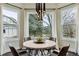 Bright dining area with large windows, modern chandelier, hardwood floors, and sleek design at 598 Stonemont Dr, Castle Pines, CO 80108