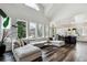 Open floor plan with living room and kitchen featuring hardwood floors, large windows, and a modern island at 598 Stonemont Dr, Castle Pines, CO 80108