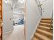 Basement access from stairway leading to open space; features carpet and storage at 4182 S Bahama St, Aurora, CO 80013