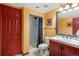 Bathroom featuring vanity, shower, commode and stylish fixtures at 5855 Saddle Creek Trl, Parker, CO 80134