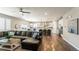 Open-concept living area with a modern kitchen, a comfortable seating area, and hardwood flooring throughout at 7404 Greenwater Cir, Castle Rock, CO 80108
