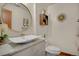 Stylish powder room with decorative sink, vanity and modern fixtures at 5161 S Emporia Way, Greenwood Village, CO 80111