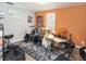 Basement room features a full set of drums, a rug, and natural light at 2619 Mountain View Ave, Franktown, CO 80116