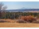 Panoramic mountain view of snow-capped peaks beyond a rolling landscape filled with lush forests and vibrant trees at 2619 Mountain View Ave, Franktown, CO 80116