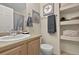 Cozy bathroom with a vanity, decorative towels, and built-in shelving at 479 Black Feather Loop # 311, Castle Rock, CO 80104